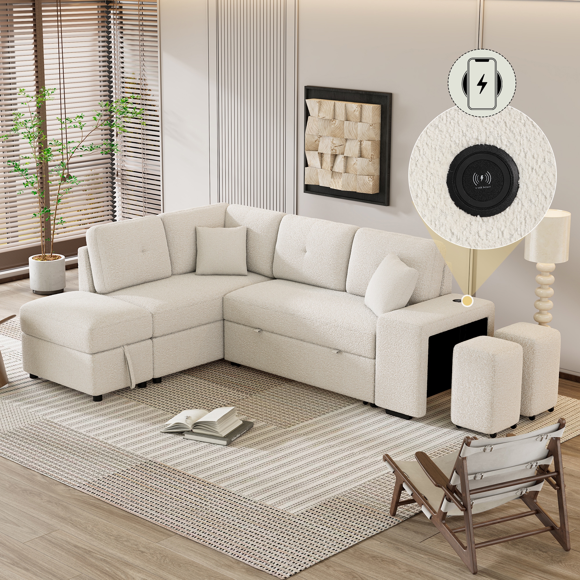 Sectional couch pull out ottoman discount