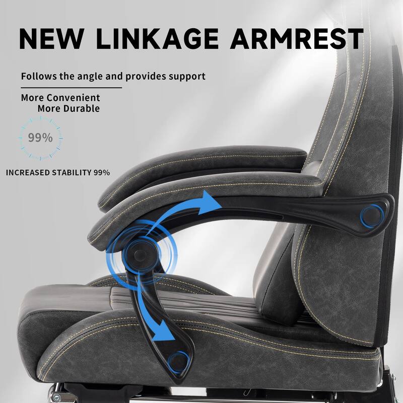Gaming Chair with Massage Lumbar Support and Footrest, Comfortable Ergonomic Chair with Linkage Armrests, Height Adjustable