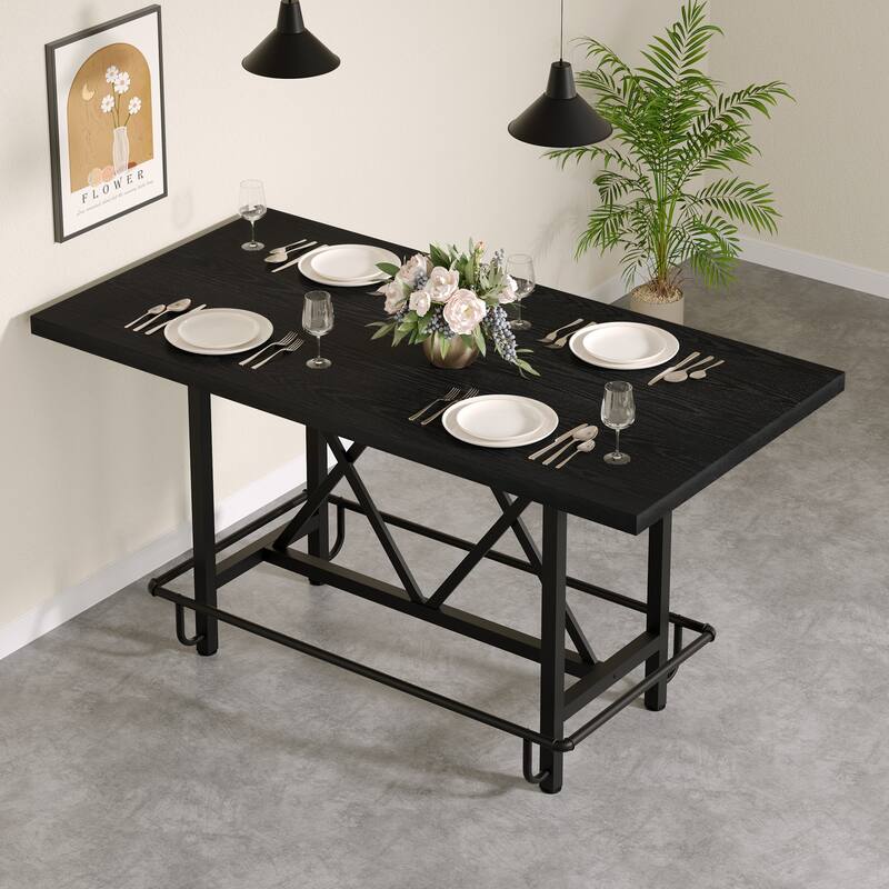 63" Long Wood Dining Table for 4-6 People, Farmhouse Dinner Table with Thick Tabletop, Kitchen Table with Footrest