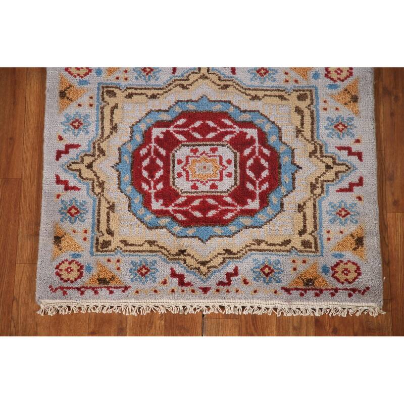 Geometric Kazak Indian Runner Rug Handmade Wool Carpet - 2'6"x 7'11"