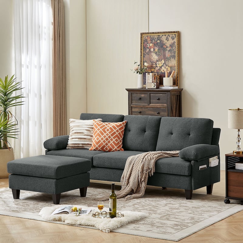 86.22" L Shaped Sectional Sofa with Side Storage Pockets - Dark Grey