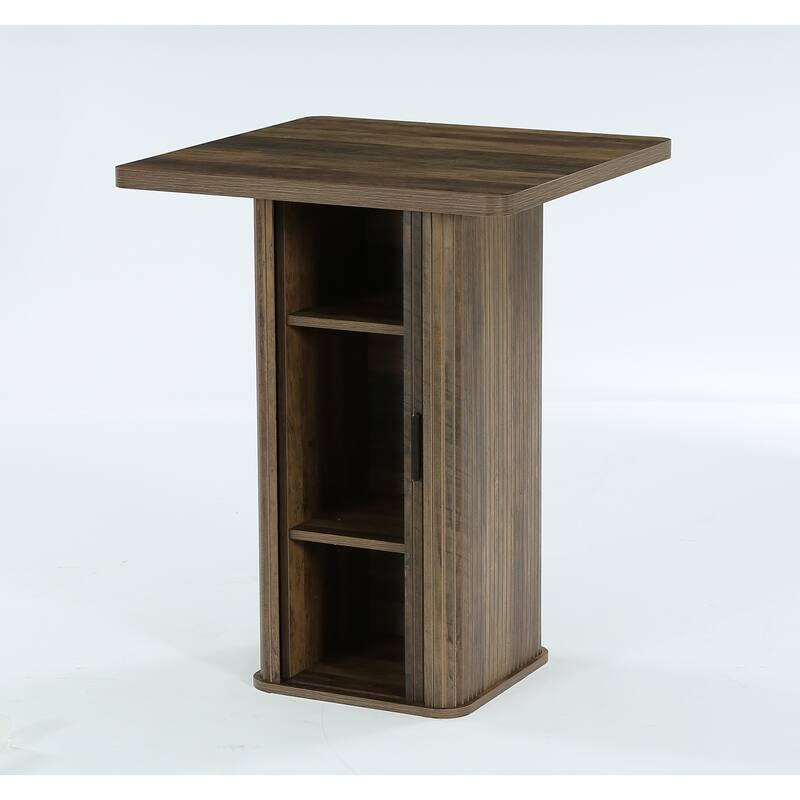 27.6" Square Bar Table with 3-Tier Hidden Storage and Sliding Doors