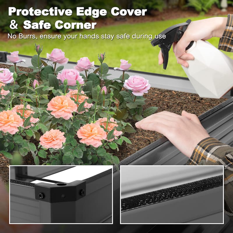 Rectangular Galvanized Raised Garden Bed Planter Box, Dark Gray
