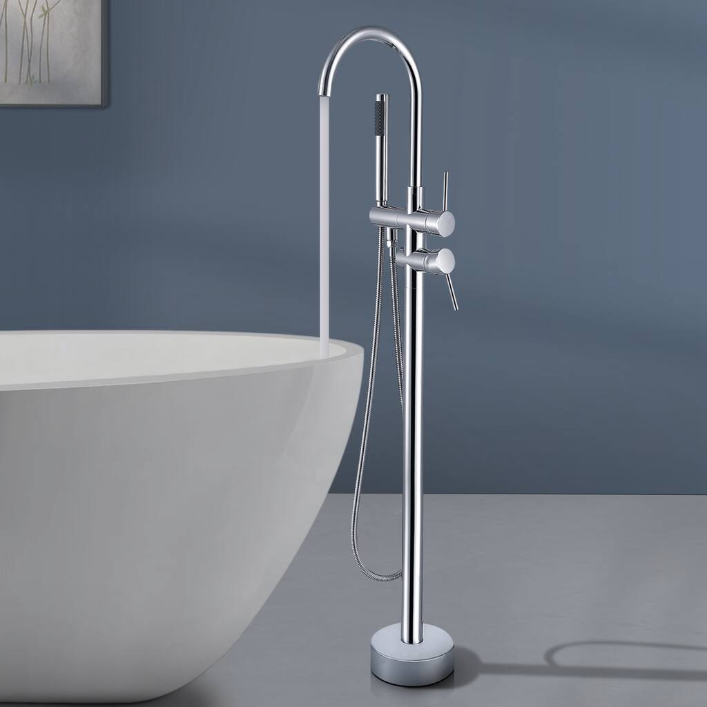 Topcraft Floor Mount Bathtub Filler Freestanding Bathroom Faucet with Handheld Shower