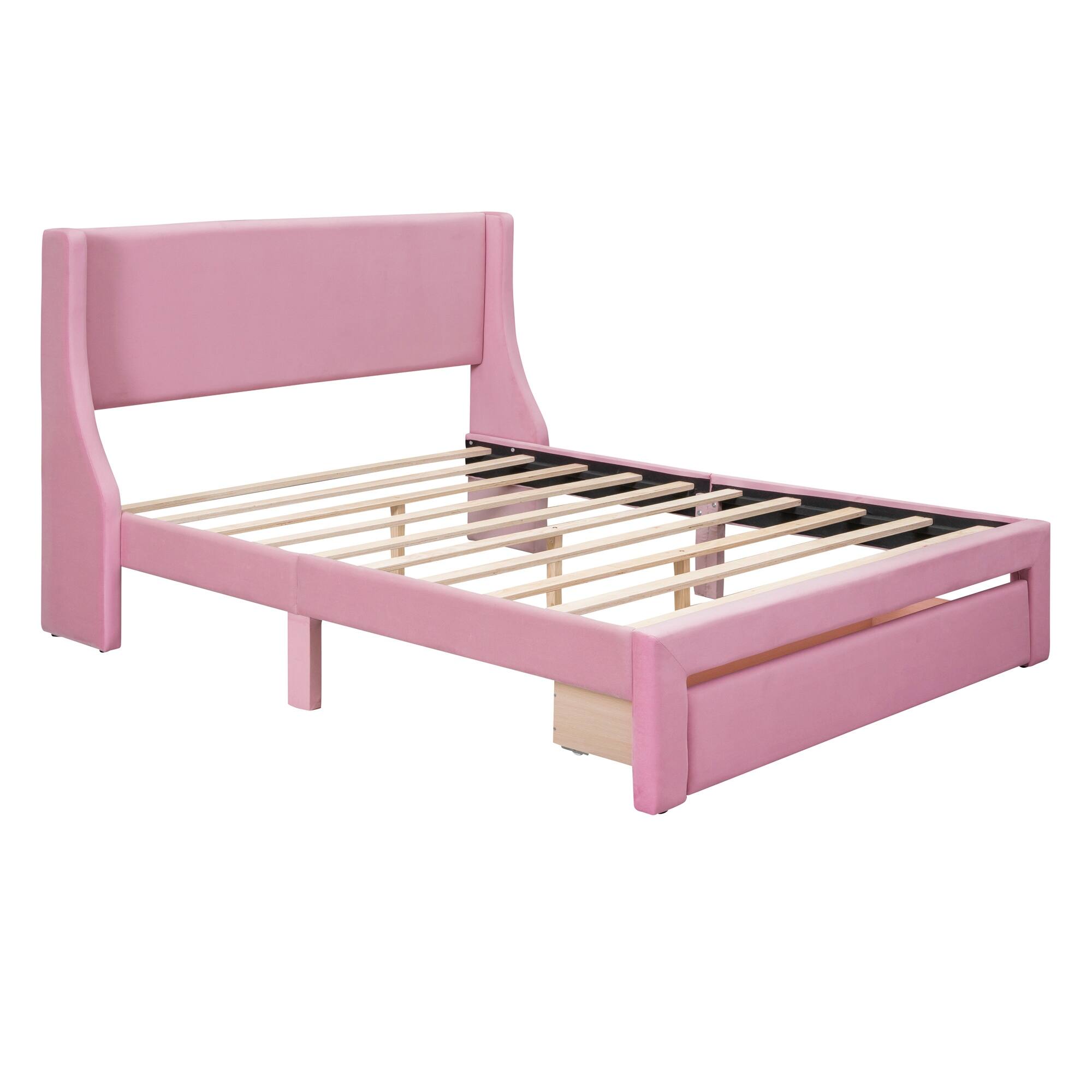 Queen Size Storage Bed Velvet Upholstered Platform Bed with a Big