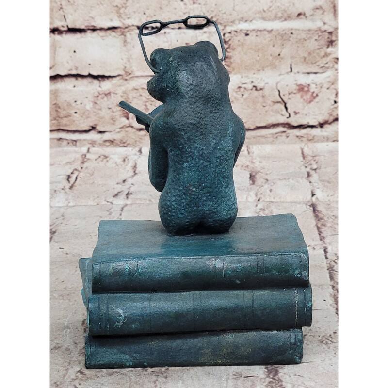 Frog Reading A Book Bronze Metal Sculpture Statue Decor Signed Art
