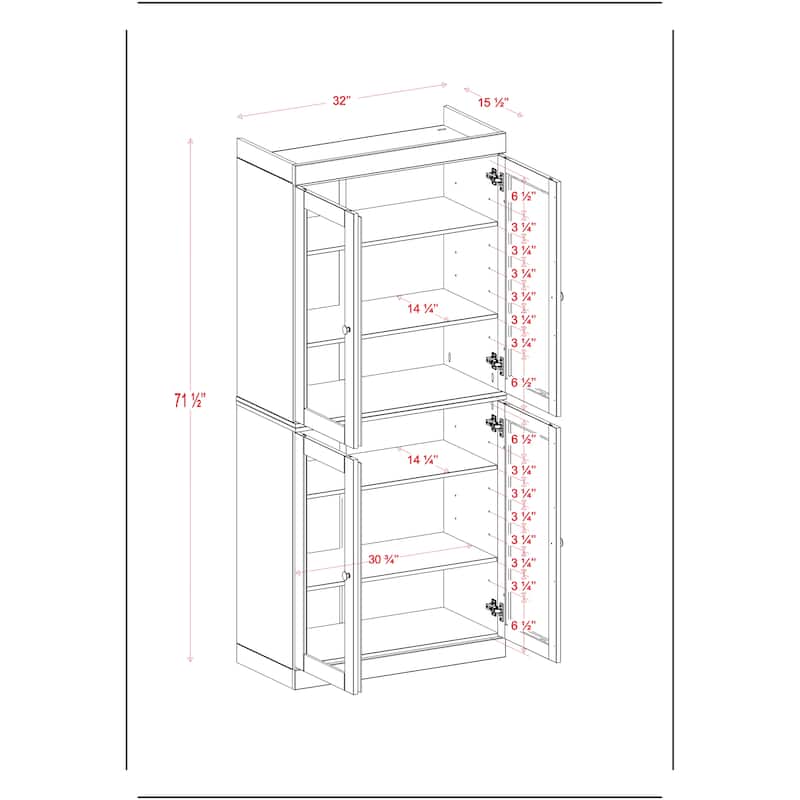 100% Solid Wood Tall Freestanding Bathroom Linen Cabinet with Doors, Adjustable Shelves, Modular Storage, 32" W x 71.5" H