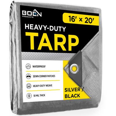 Boen 16 x 20 Silver/Black Heavy-Duty Polyethylene Tarps