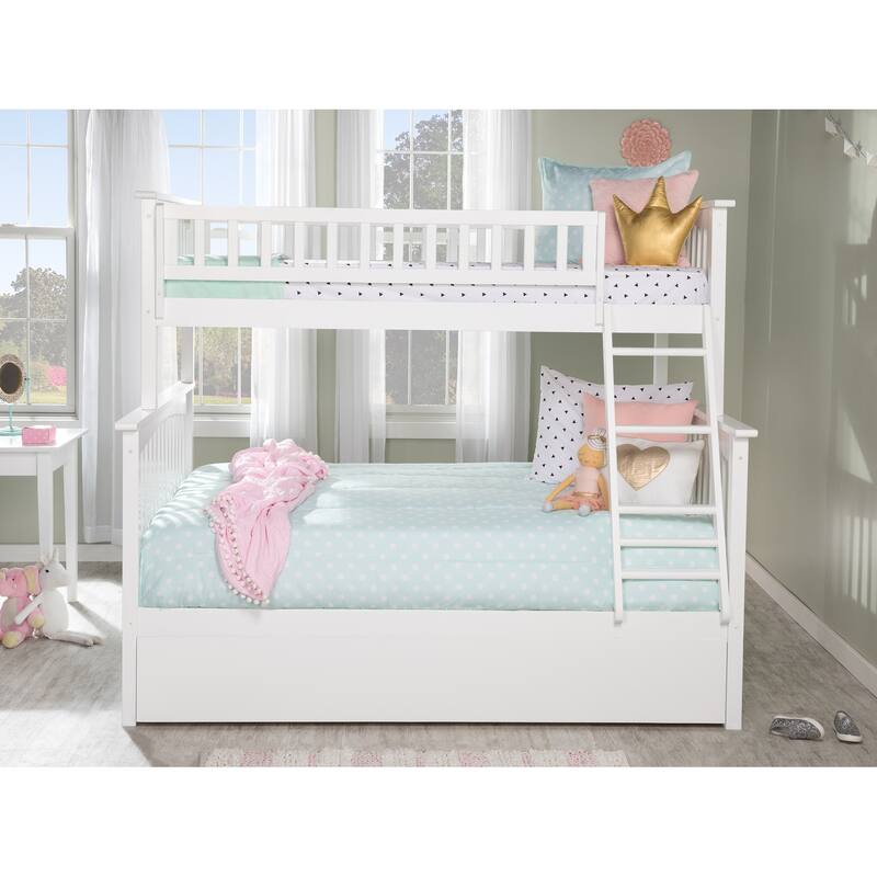 Columbia Bunk Bed Twin over Full with Twin Trundle Bed in White