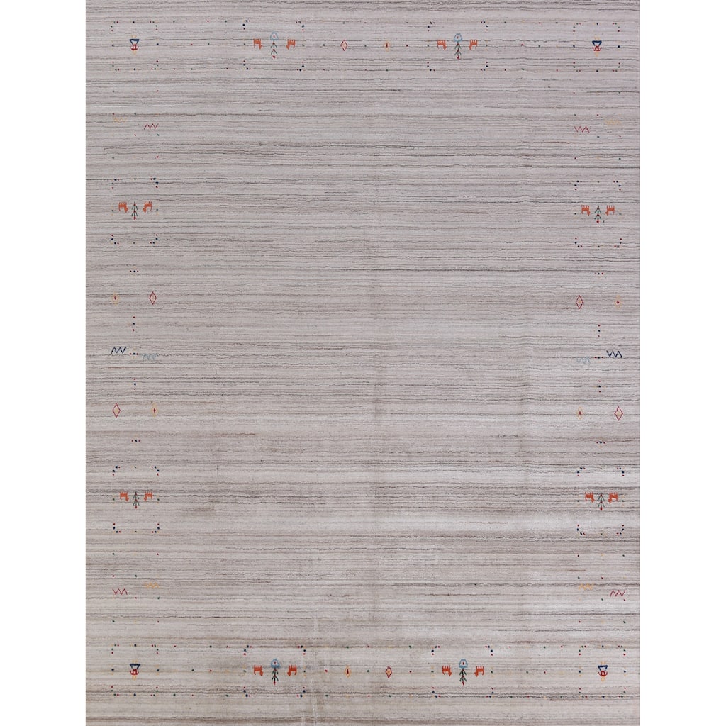 Hand Knotted Oriental 100% Wool Carpet Tribal Tribal Greys & Charcoal Gabbeh Area Rug - 10' 1'' X 8' 2''