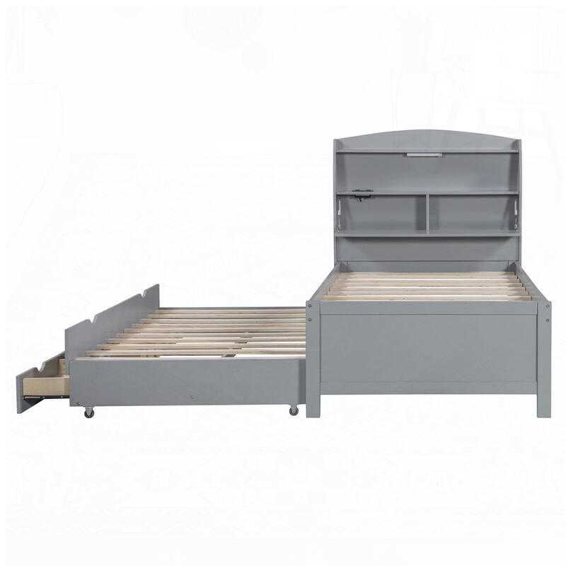 Wooden LED Platform Bed with Trundle