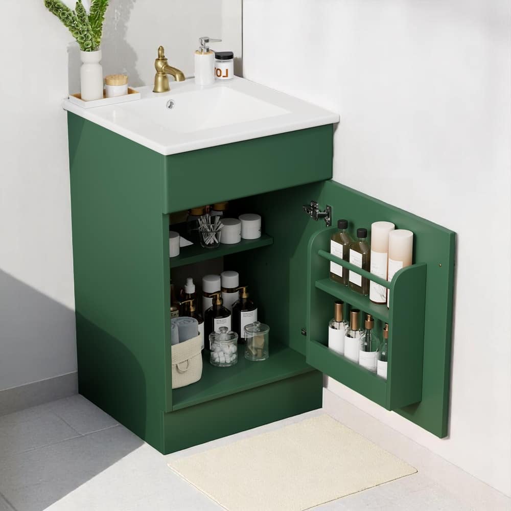 Compact 20 Inch Bathroom Vanity with Ceramic Sink, Painted MDF Cabinet, Soft Close Door, Freestanding