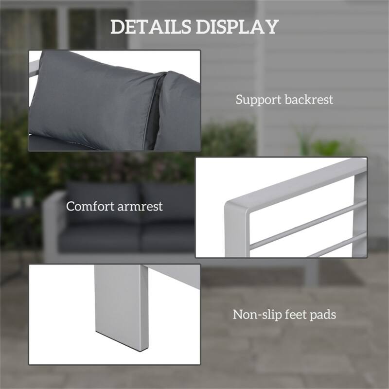 Aluminum Outdoor Garden Sofa with Cushions and Wide Seat - 76.8"W x 27.6"D x 24.4"H