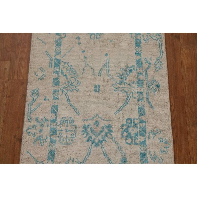 Geometric Oriental Oushak Turkish Wool Rug Hand-knotted Foyer Carpet - 2'0" x 3'11"