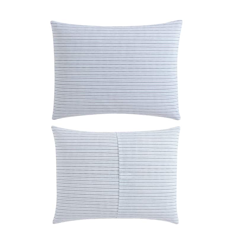 Eddie Bauer Ticking Stripe Navy Cotton Percale Duvet Cover Set