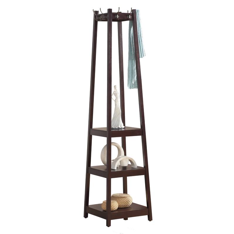 Wooden Coat Rack w/ 3-Tier Storage Shelves