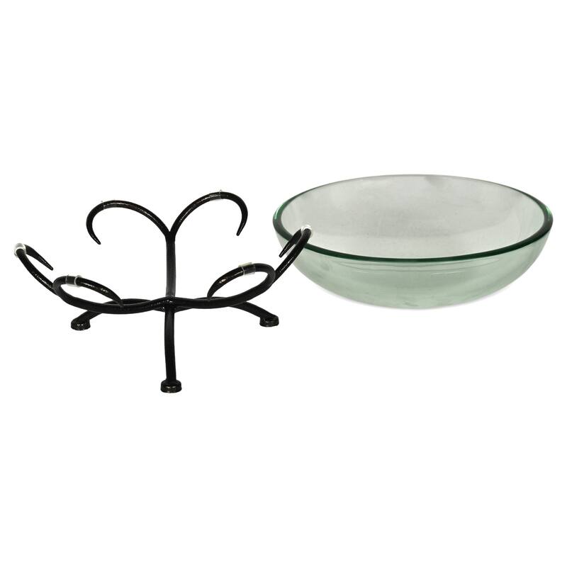 HomeRoots 13" Clear And Black Glass And Metal Round Decorative Bowl With Stand - 12.50 in. x 6.75 in. x 12.50 in.