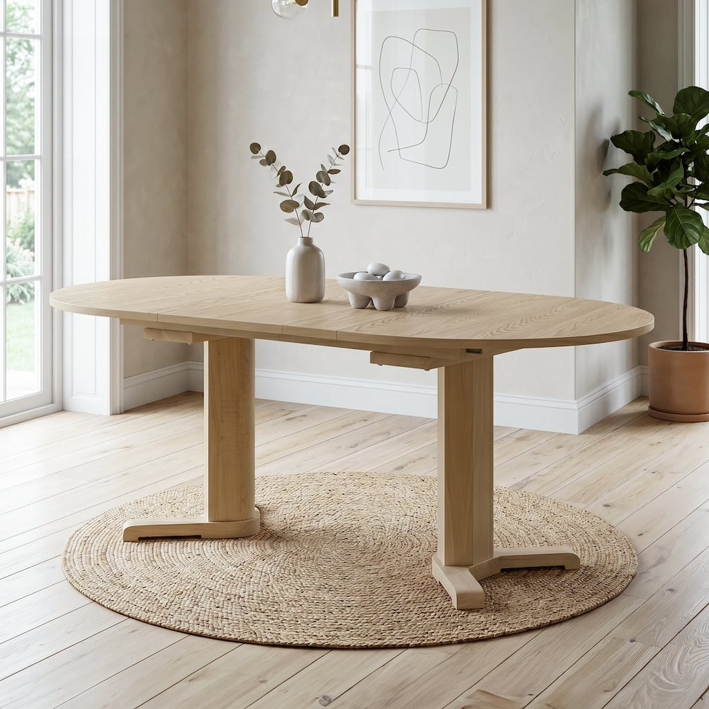 Furniture of America Zailen Mid-Century Modern White Oak 78-inch Solid Wood Expandable Dining Table