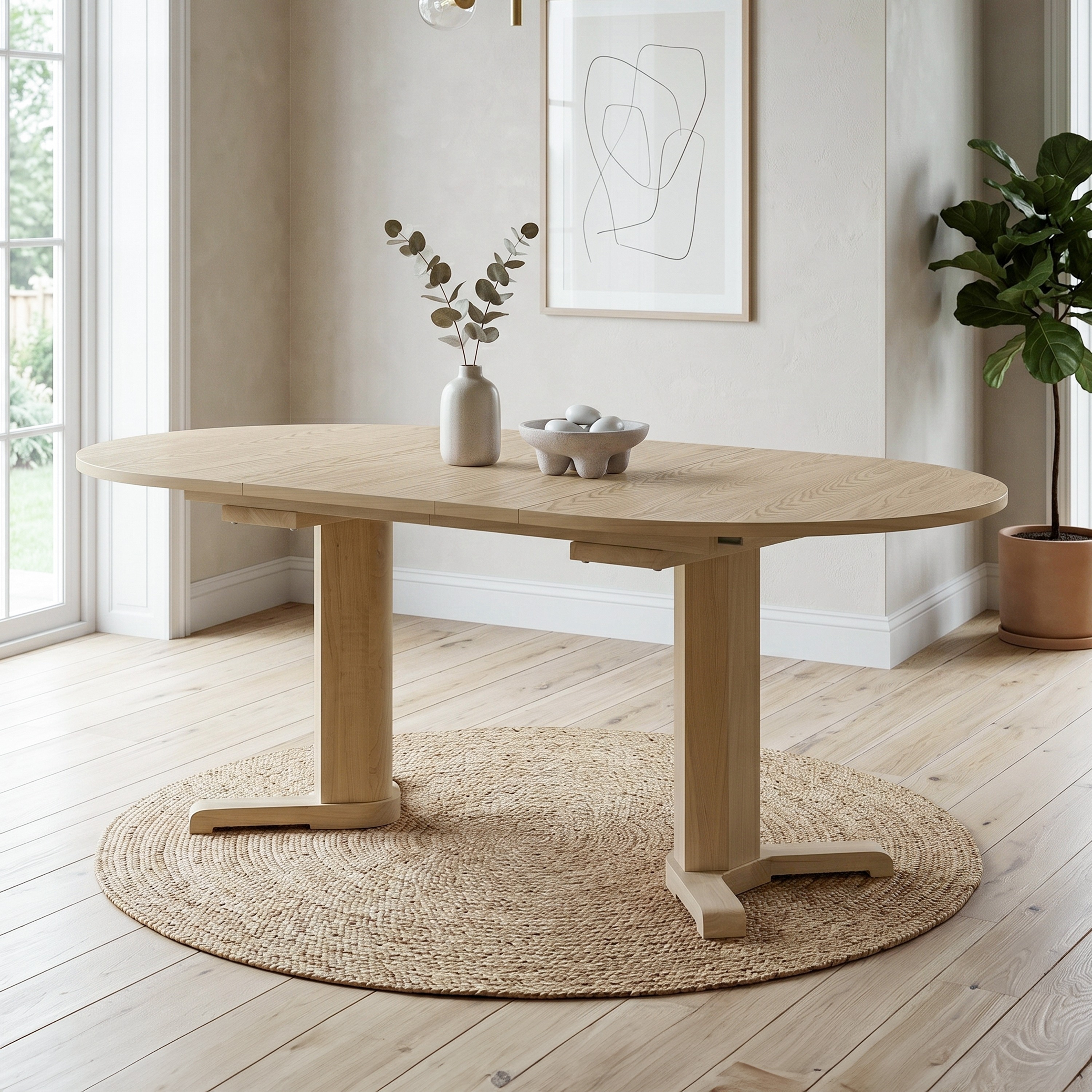 Furniture of America Zailen Mid-Century Modern White Oak 78-inch Solid Wood Expandable Dining Table