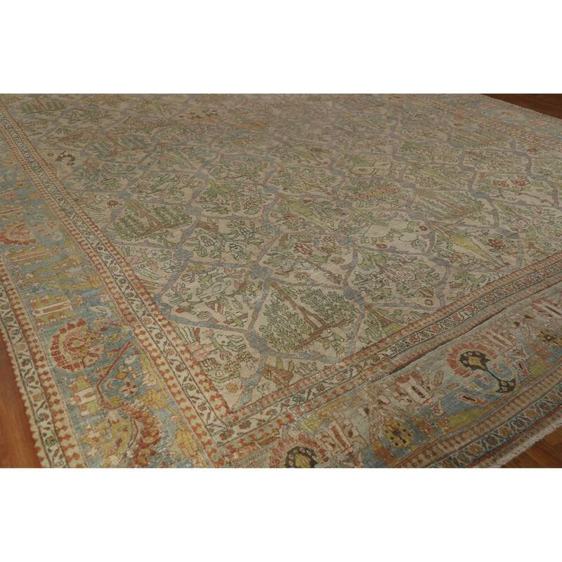 Hand Knotted Oriental 100% Wool Carpet Traditional All-Over Brown Bakhtiari Area Rug - 16' 2'' X 12' 2''