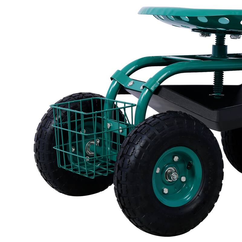 Rolling Garden Scooter Garden Cart Seat with Wheels and Tool Tray, 360 Swivel Seat