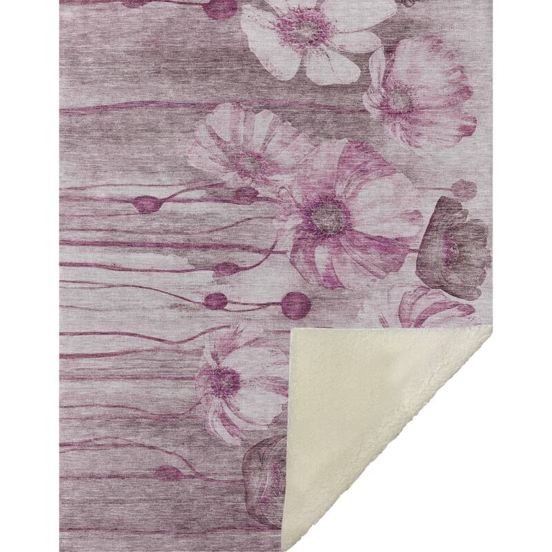 Premium Machine Washable Modern Floral Sherpa Throw Blanket