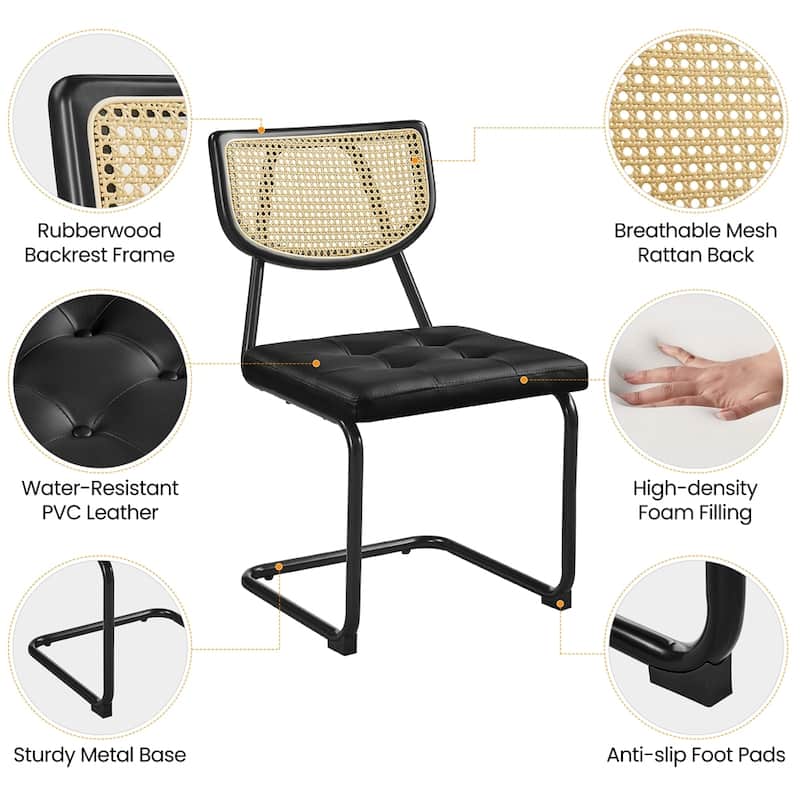 Yaheetech 2PCS Faux leather Dining Chairs Weave Kitchen Chairs With Rattan Back - N/A