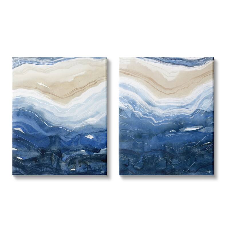 Stupell Abstract Ocean Geode Landscape Busy Blue Beige Lines 2pc Multi Piece Canvas Wall Art Set