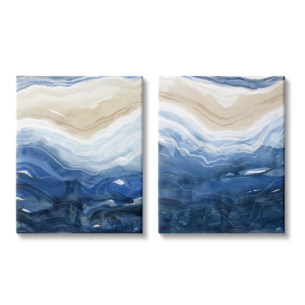 Stupell Abstract Ocean Geode Landscape Busy Blue Beige Lines 2pc Multi Piece Canvas Wall Art Set