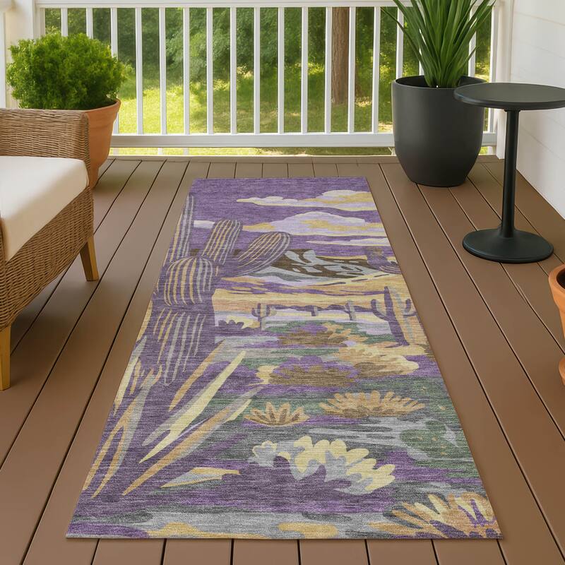 Machine Washable Indoor/ Outdoor Southwestern Mesa Chantille Rug - Purple - 2'3" x 7'6"