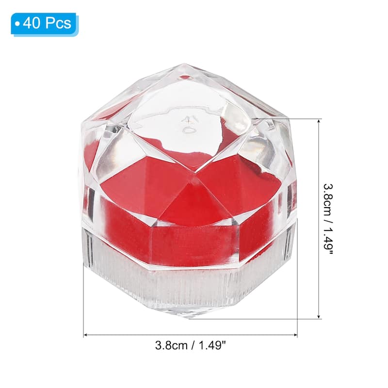40 Pcs Clear Plastic Ring Boxes with Foam Insert for Wedding 1.5"x1.5" - Red