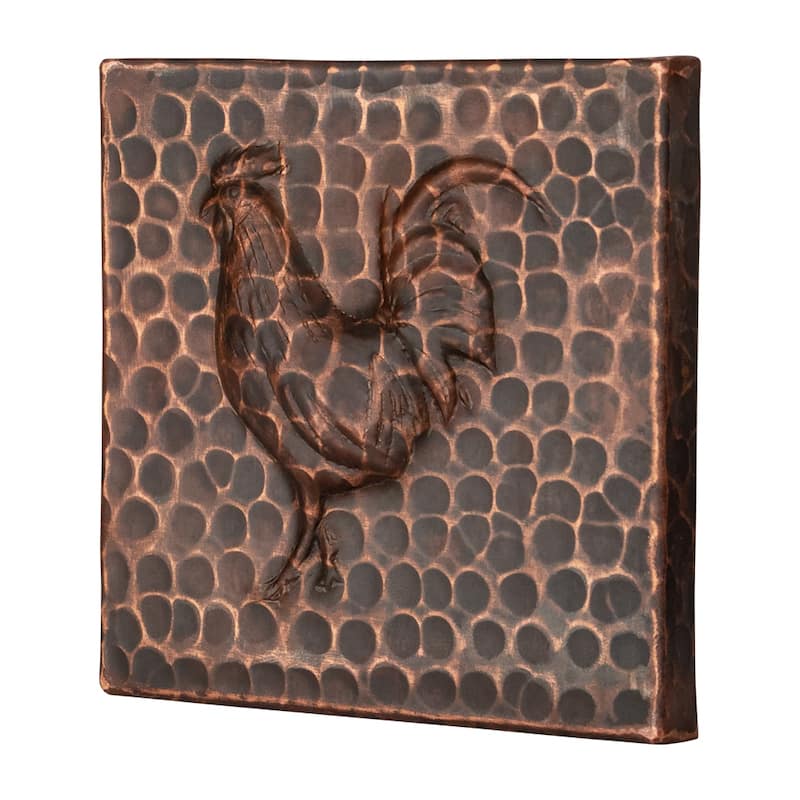 Premier Copper Products 4-inch x 4-inch Hammered Copper Rooster Tile - Quantity 8 (T4DBR_PKG8)