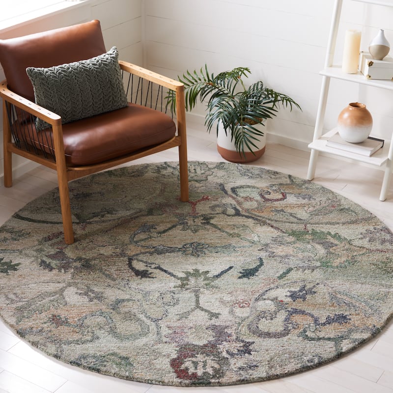 SAFAVIEH Handmade Anatolia Liilia Rug - 8' Round - Sage/Beige