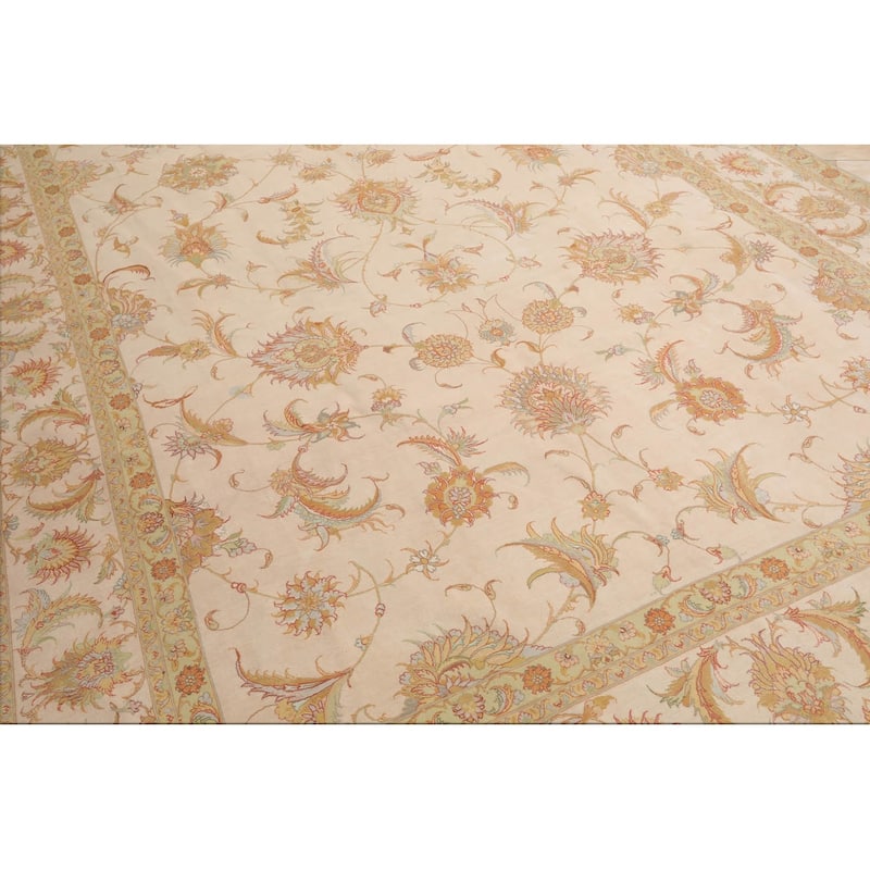 Hand Knotted Ivory Persian Wool & Silk Traditional Oriental Area Rug - 8' 1'' x 11' 9''