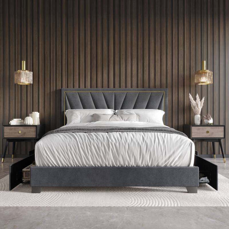 Valdez Upholstered Storage Platform Bed - Grey - Full