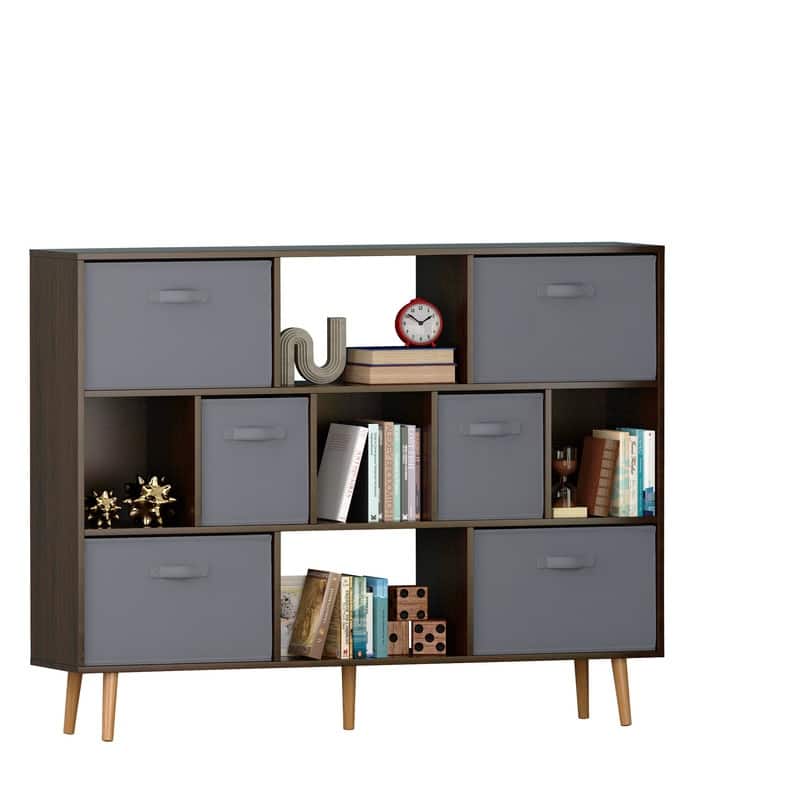 42.12" H x 55.11" W Cube Bookcase With Bins White/Brown
