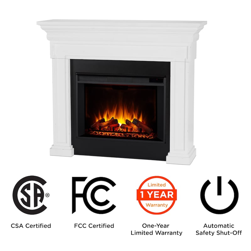 Emerson 56" Grand Electric Fireplace in Rustic White by Real Flame