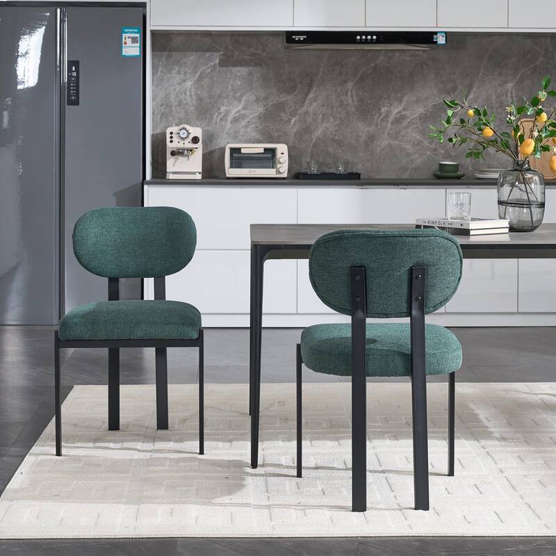 Mid-Century Upholstered Boucle Kitchen Dining Chairs with Black Metal Legs，Set of 2