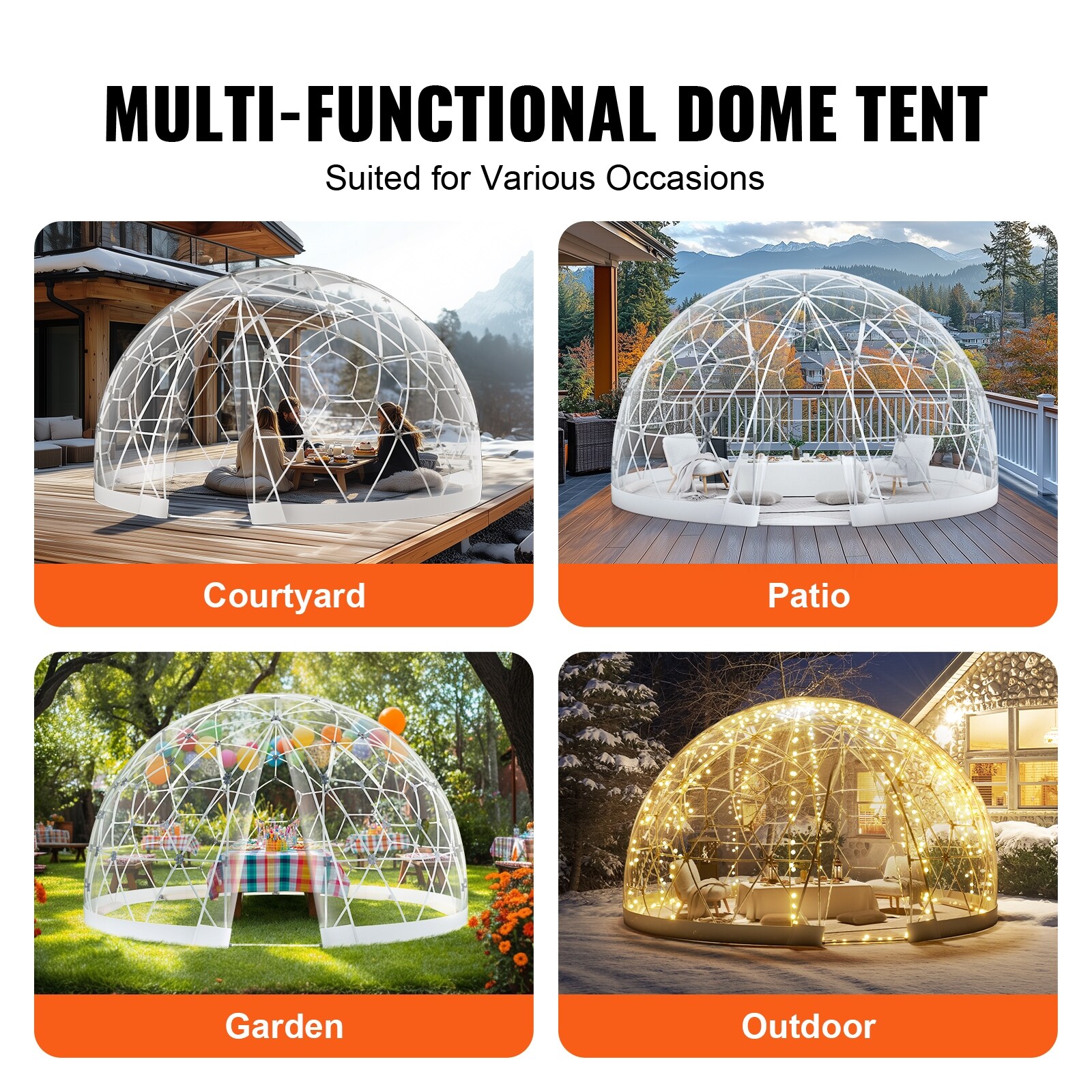 Garden Tent House, Dome Tent, Upgraded with PVC Transparent Cover