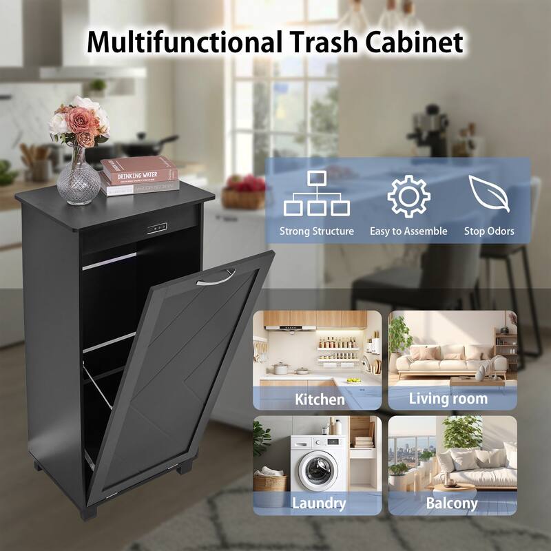 VECELO Tilt Out Kitchen Trash Bin Cabinet with Negative Ion Deodorizing Function Hidden Storage for Kitchen