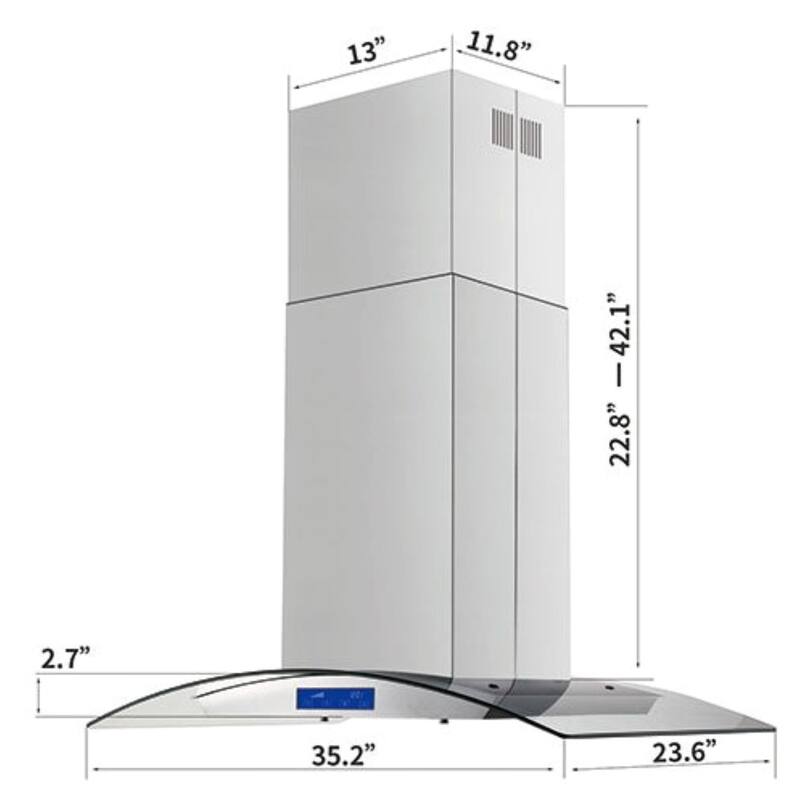 36 in. 700 CFM Ducted Island Range Hood in Silver with LED Lights and