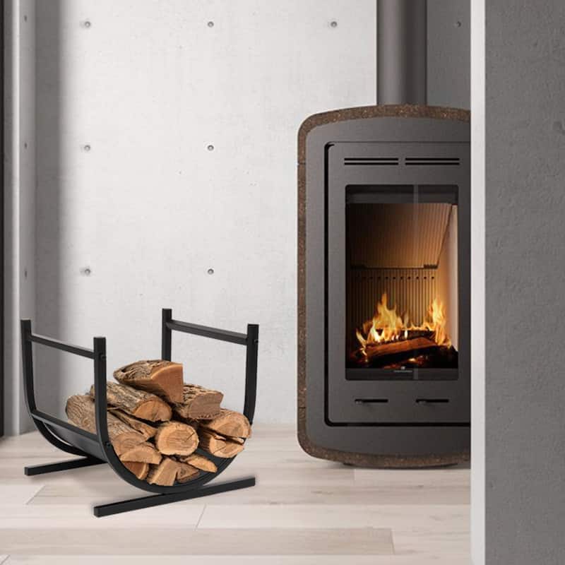 U-Shaped Firewood Log Rack Holder Black