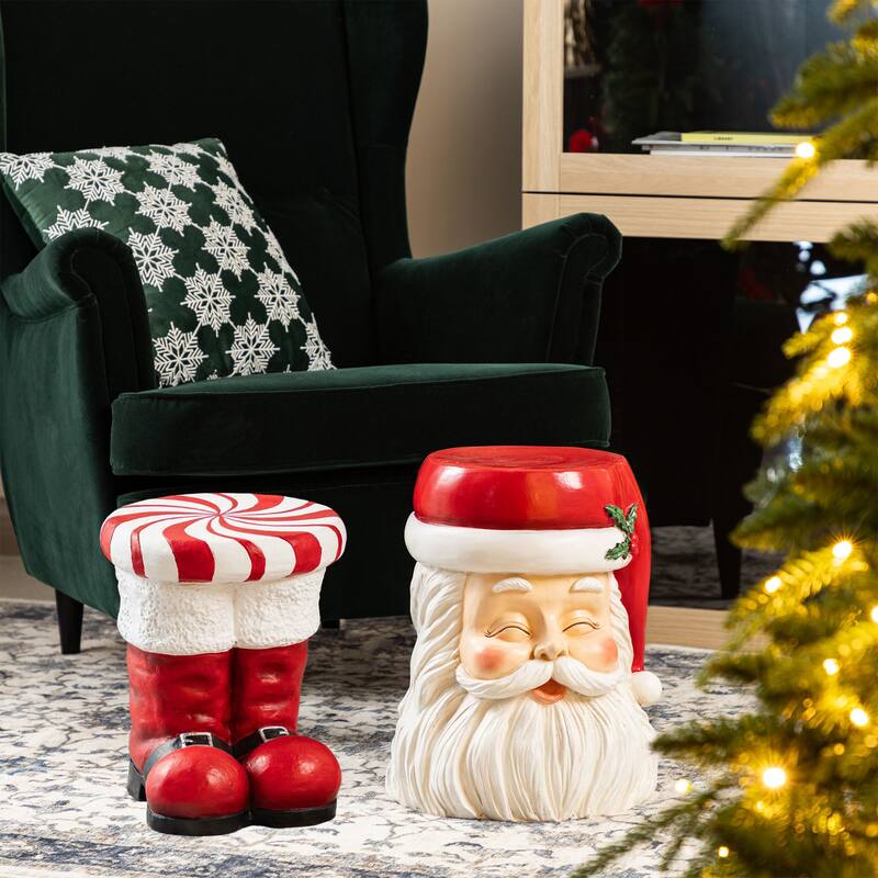 Glitzhome Christmas MGO Santa Snowman Home Stools or Accent Side Table