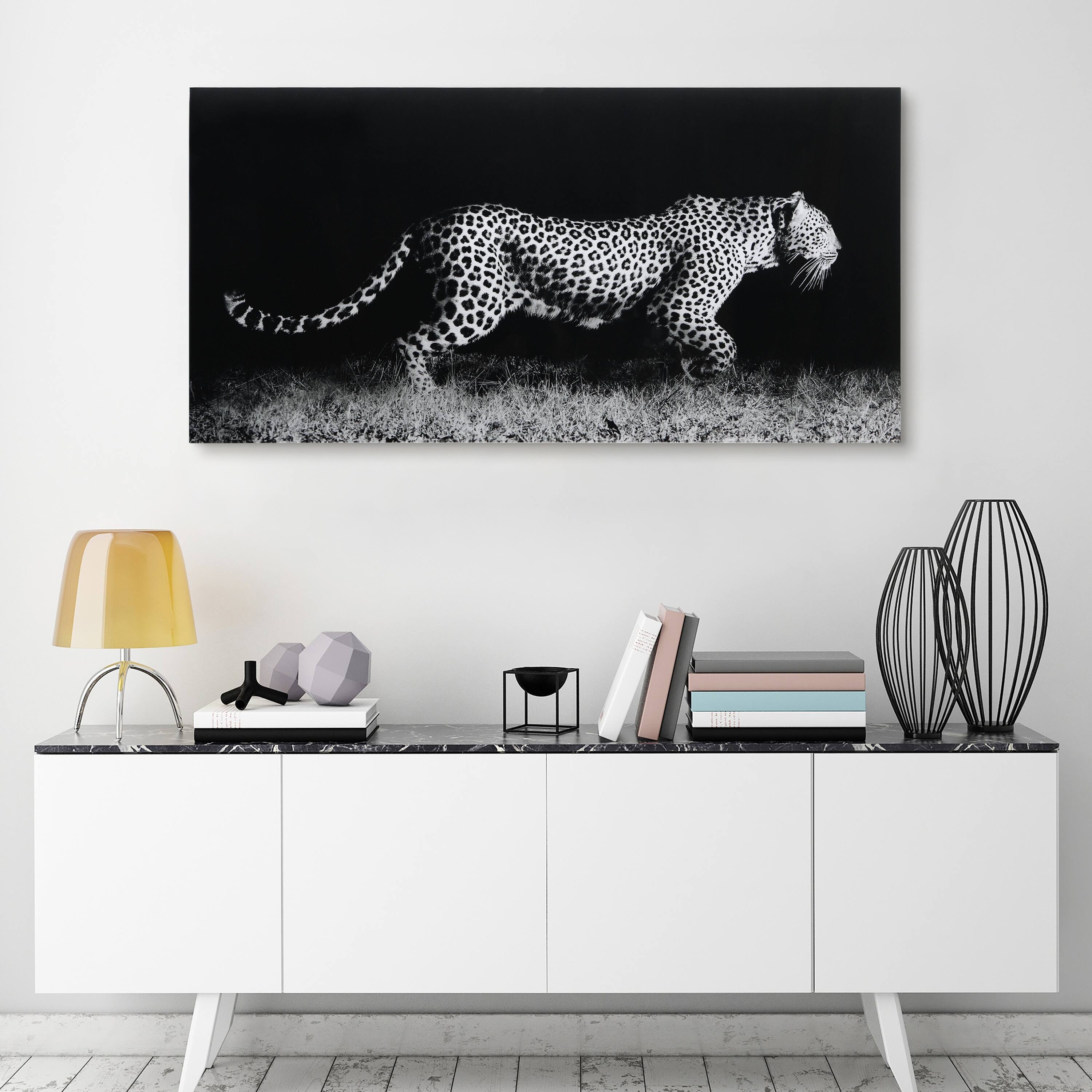 Leopard Wall Art Printed on Frameless Free Floating Tempered Glass On