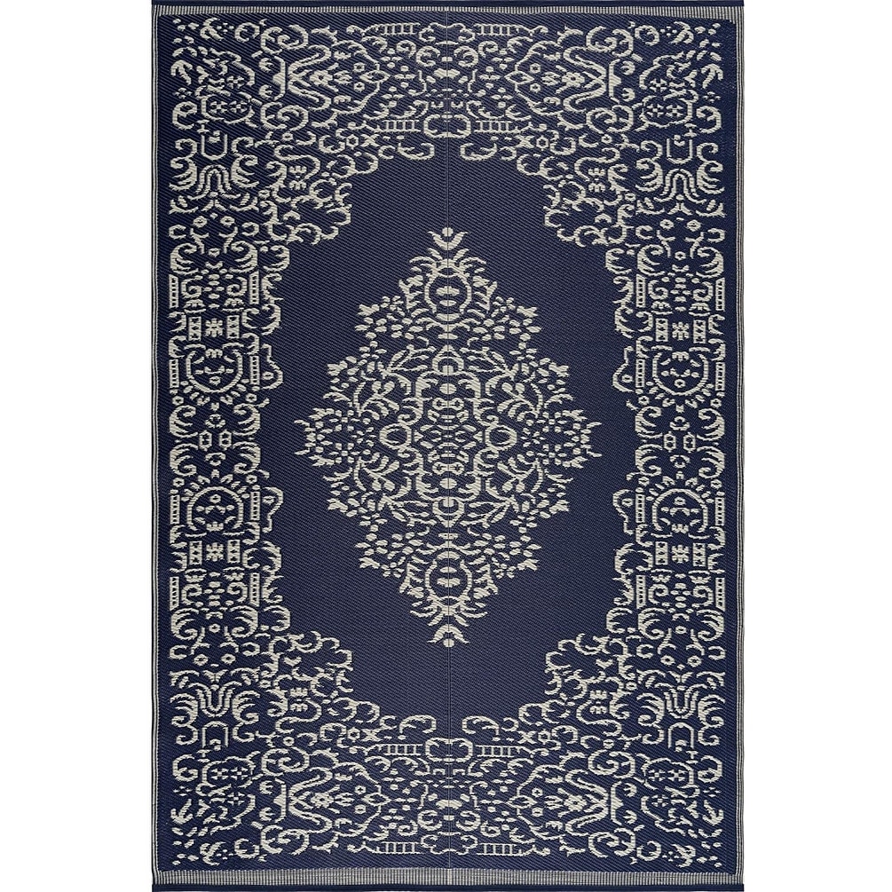 Beverly Rug 5 x 8 Navy Lightweight Trellis Reversible Plastic Indoor Outdoor Area Rug