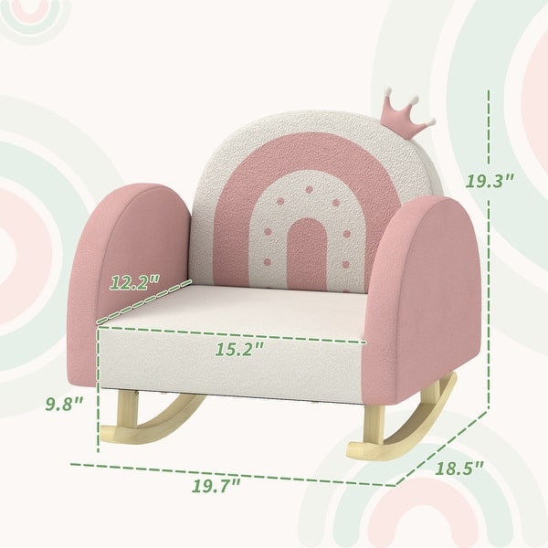 Kids Rocking Chair, Princess Crown Toddler Chair, Children's Armchair Rocker with Rainbow Backrest