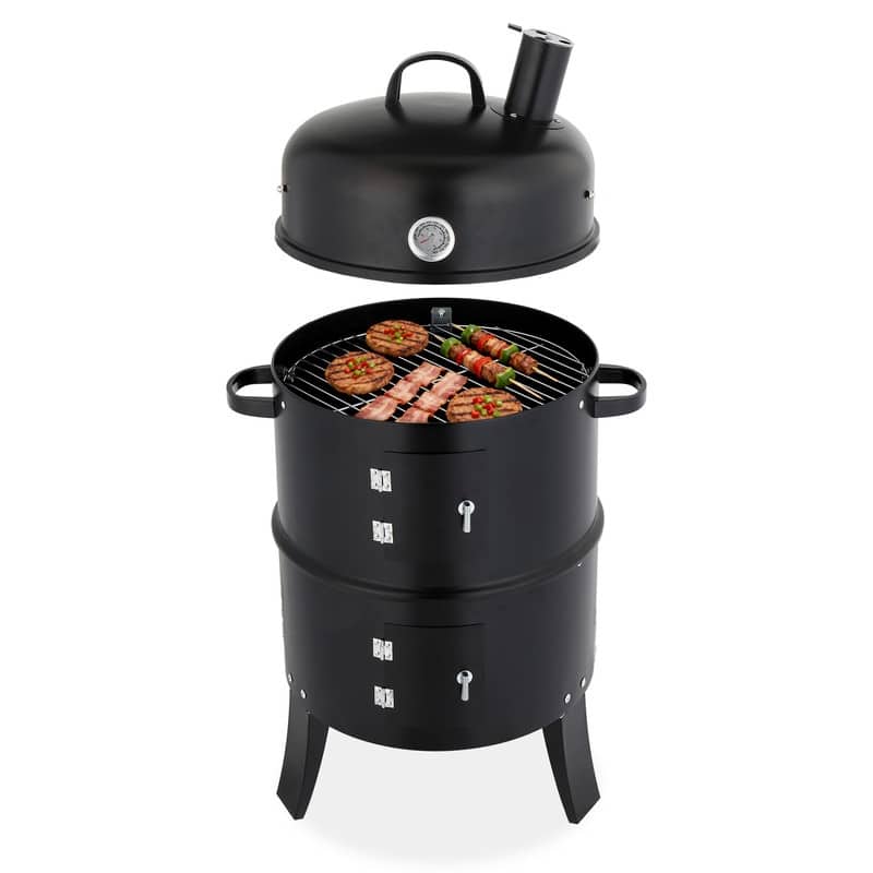 16.5 In. Vertical Charcoal Smoker Charcoal Grill In Black With Thermometer - N/A