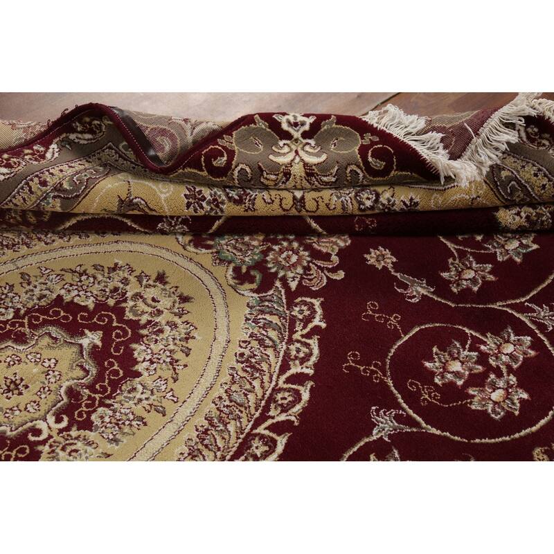 Burgundy Red Aubusson Turkish Rug Machine Made Carpet - 6'7" x 9'9"