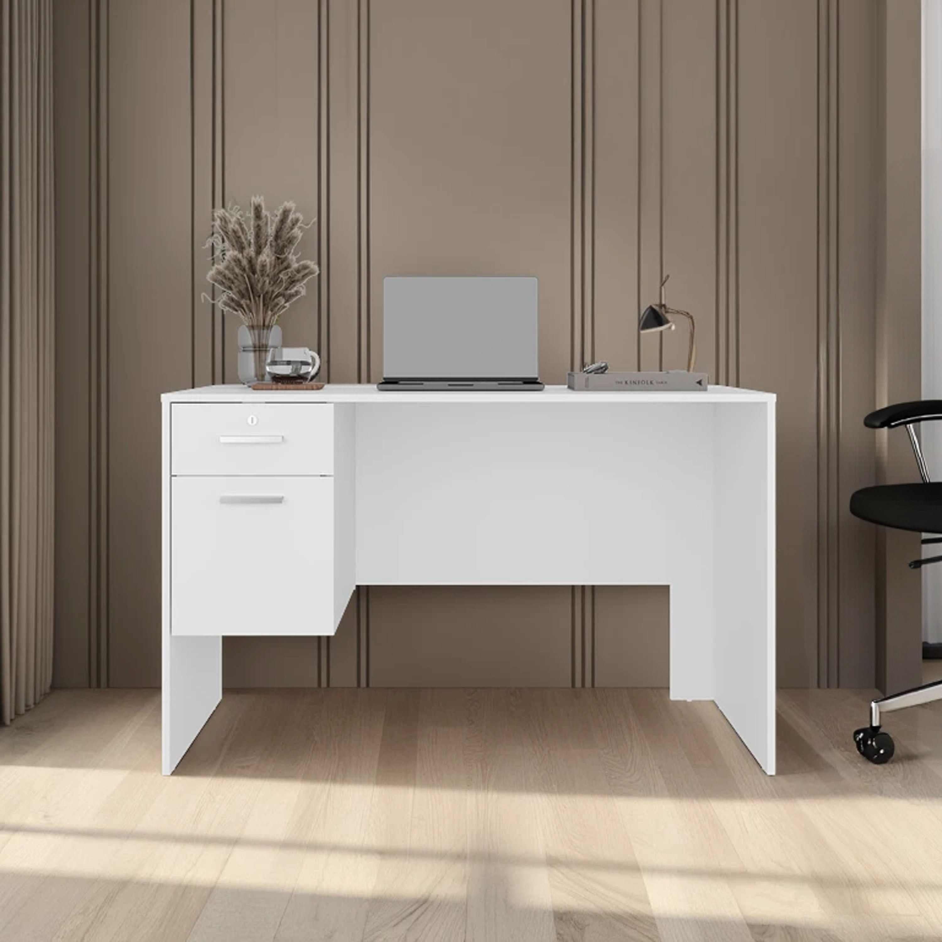 White 2-Drawer Desk with 1 Lockable