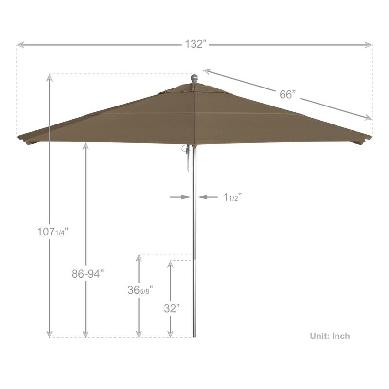 California Umbrella 11' Rd Aluminum Frame, Fiberglass Rib Market Umbrella, Push Open, Anodized Silver Finish, Olefin Fabric